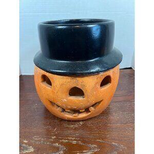 Vintage Ceramic Jack-O-Lantern Candle Holder With Top Hat Design
